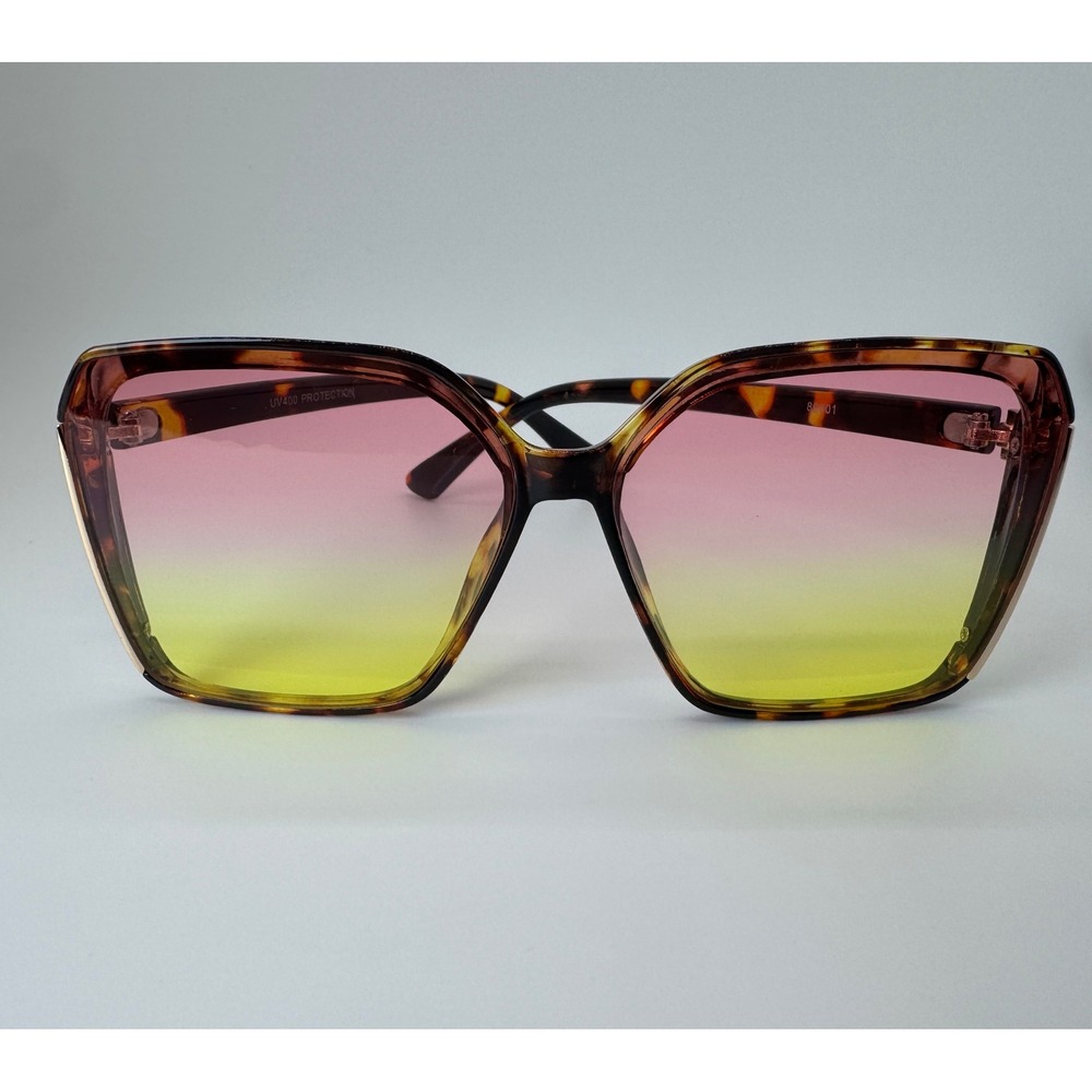Vintage Style Oversized Square Tortoise Sunglasses Pink Yellow Gradient UV400